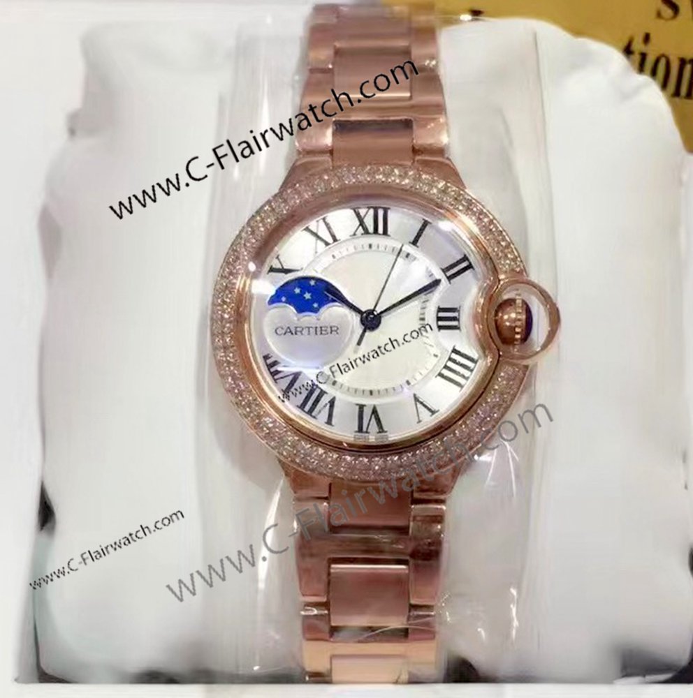 Rose Gold Cartier Ballon Bleu Moonphase Lady Watch Replica
